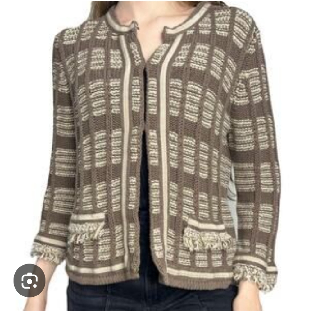 Chico's Womens Open Front Chunky Cardigan Sweater Fringe Trim Size 2 (12)